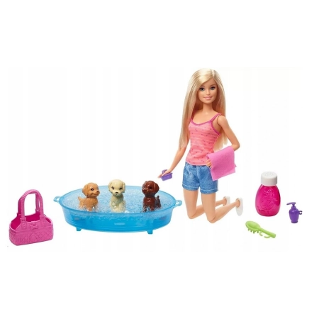 Lalka Barbie kąpiel piesków akcesoria Mattel GDJ37